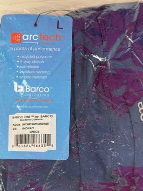 Barco One 5206 Indigo Scrub Pants Large NWT 5 Pocket Knit Waist Cargo